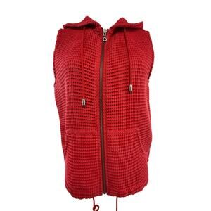 Christopher & Banks Red Vest with hoodie Size Small metal zipper front